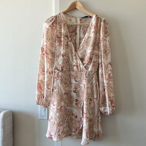 Paisley Print Mock Wrap Dress